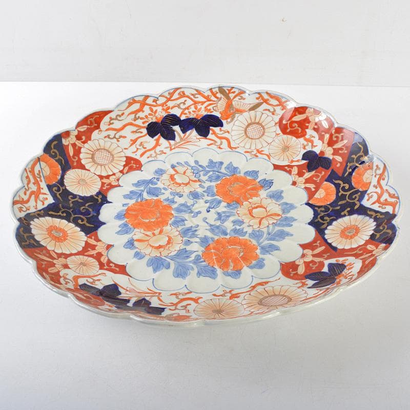 りりあ様専用 古伊万里 染錦 花文輪花皿 大皿 直径約