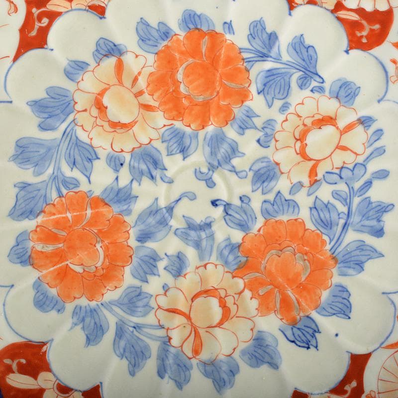 りりあ様専用 古伊万里 染錦 花文輪花皿 大皿 直径約