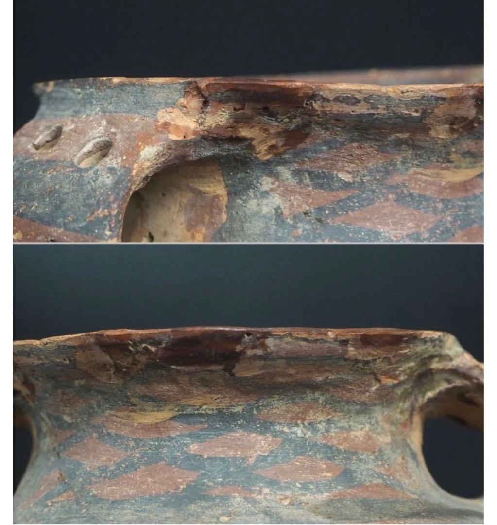 送料無料　本物保証　発掘品 馬家窯文化 彩陶幾何学文両耳壷 アンダーソン土器