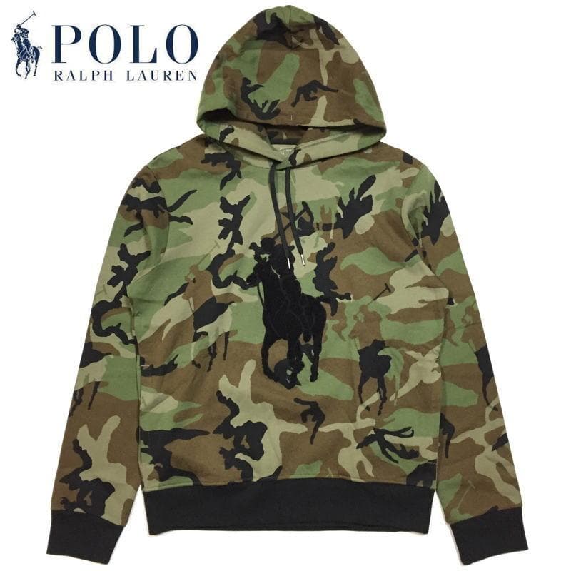新品正規 Ｍ ポロ ラルフローレン ビッグポニー ダブルニット カモ パーカー