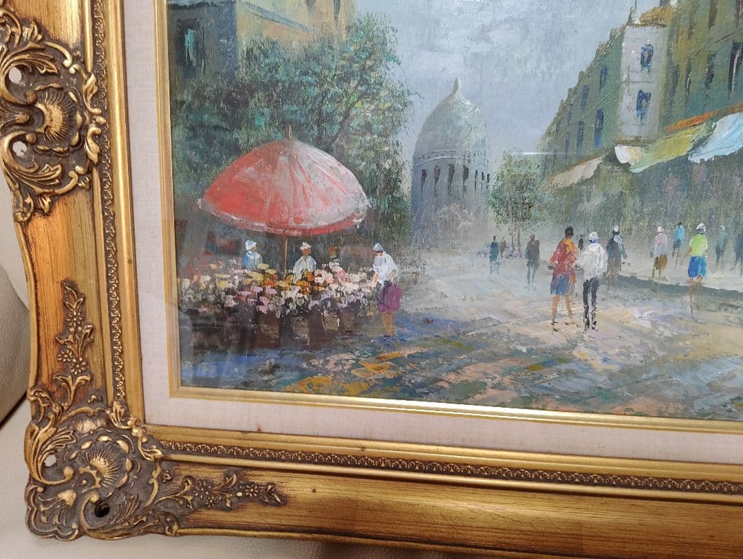 Y.Simon 風景画 油彩画 油絵 パリ街並み 絵画 額装 サイン 箱あり