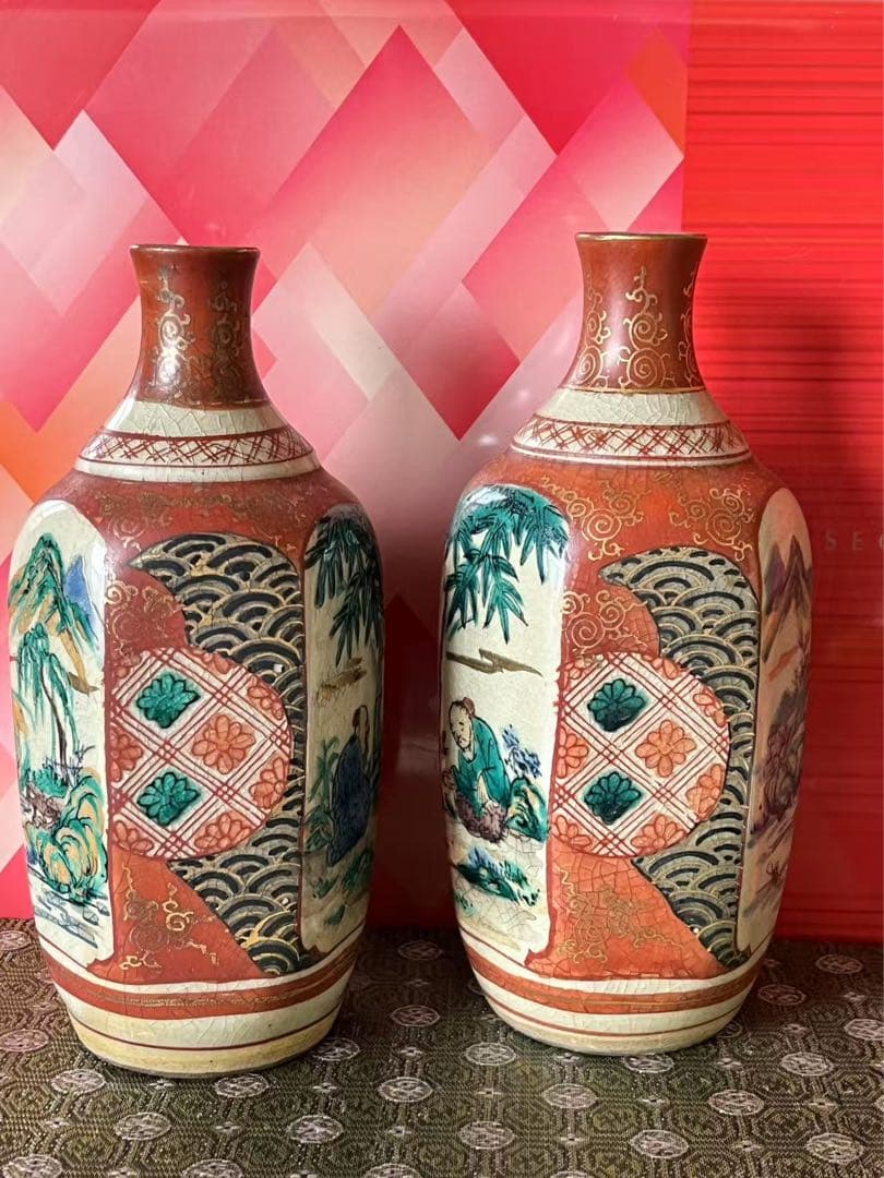 希少図珍品　江戸後期　九谷庄三　色絵徳利