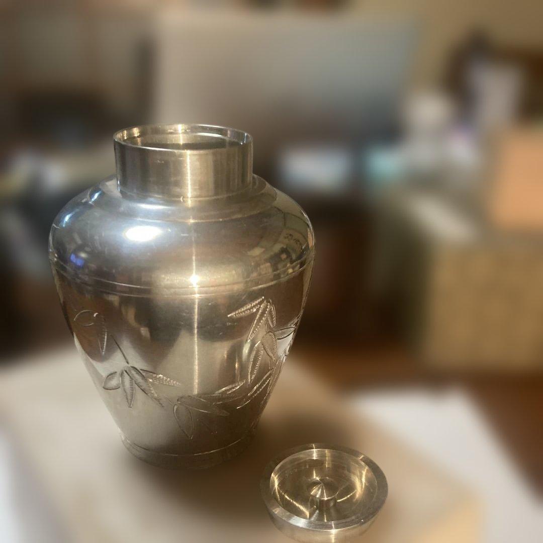 金属製 竹模様 水入れ 蓋付き