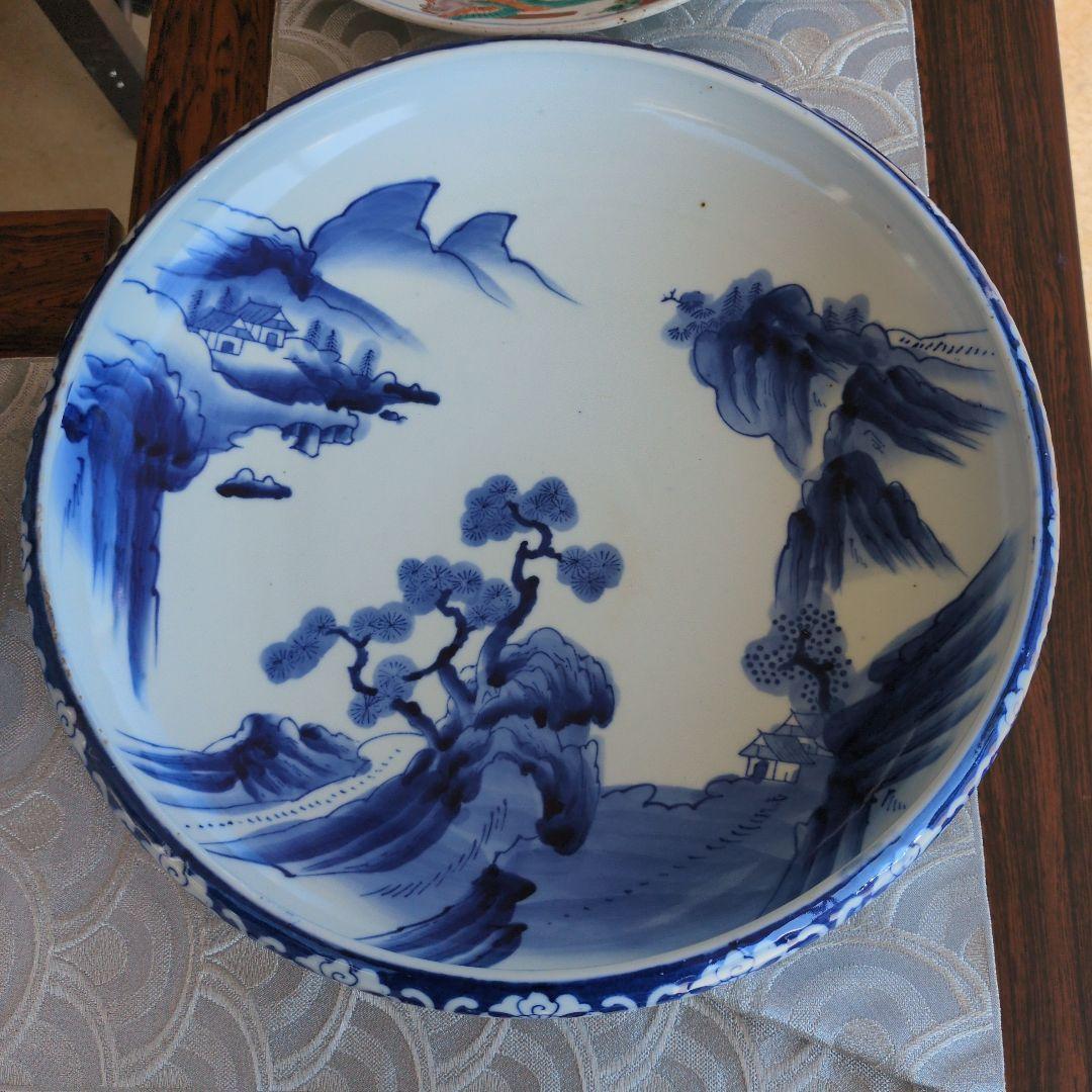 骨董青白磁の風景画皿 直径約40cm