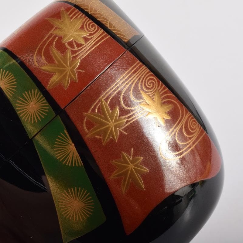 茶道具 山中塗 竹内幸斎作 熨斗蒔絵 大棗 共箱 V 7212