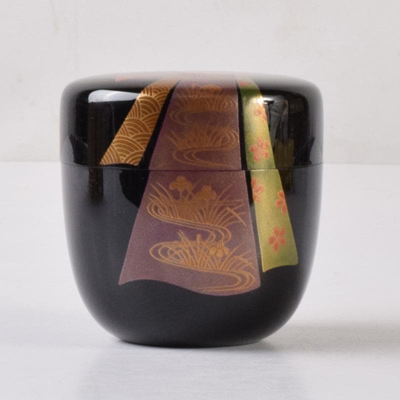 茶道具 山中塗 竹内幸斎作 熨斗蒔絵 大棗 共箱 V 7212