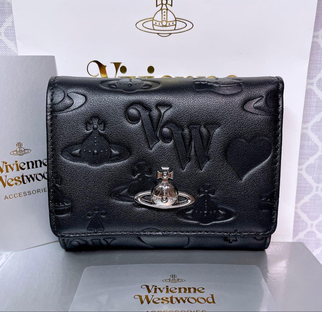 【新作✩内柄も素敵】Vivienne Westwood 三折財布 黒 マット
