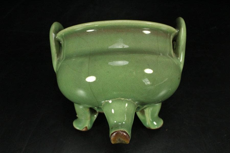 中国美術 天龍寺 青磁 三足 香炉 古美術(K-YC529) 中国古美術（明・