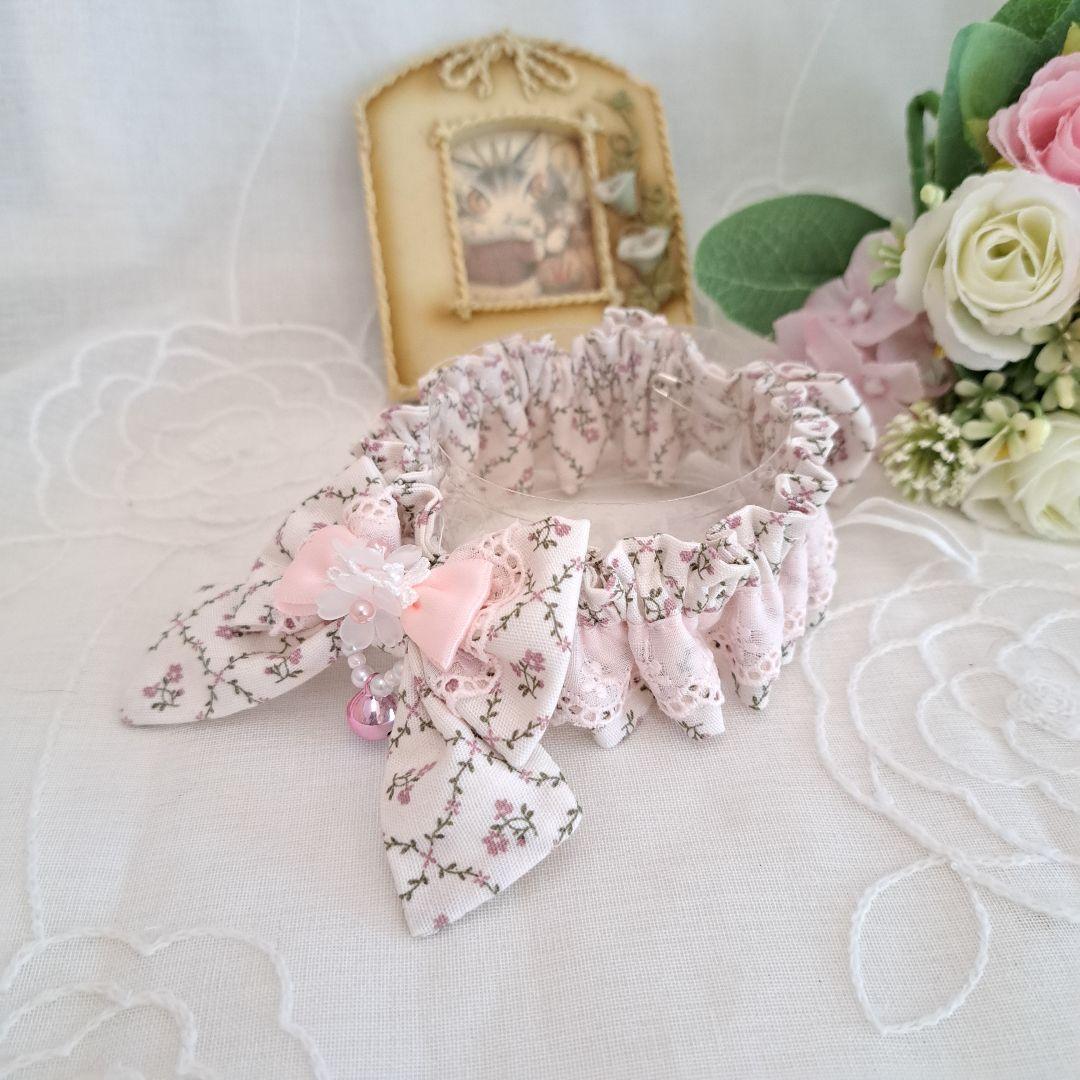 幅広シュシュ(ピンク③)わんちゃん猫ちゃん用 パープルフラワー、幅広