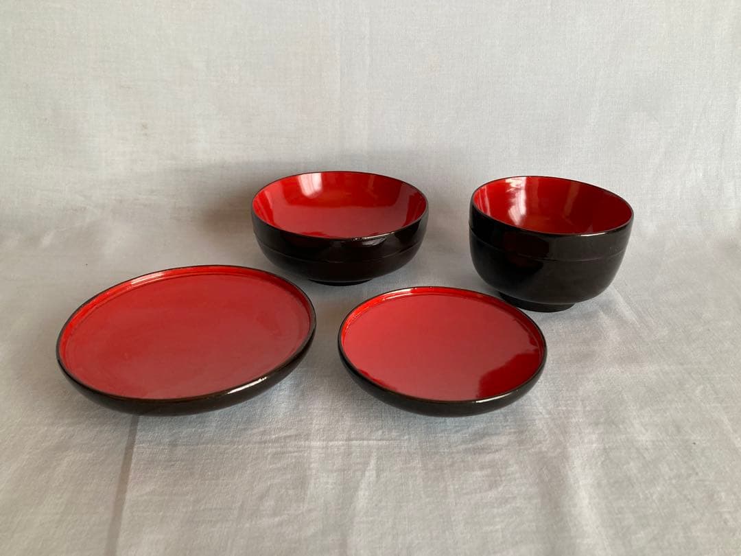 S1 蔵出し 輪島塗 輪島内朱椀 一文字椀5種2セット=10客 明治14年 国産