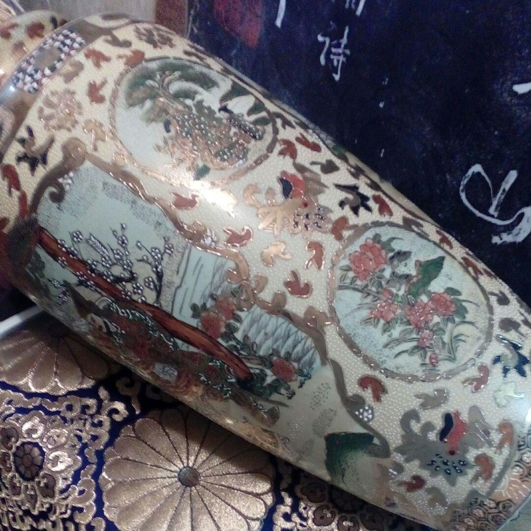 薩摩焼アンティーク武者合戦金彩盛上細密造形美時代丸に十字御家紋入古陶磁器