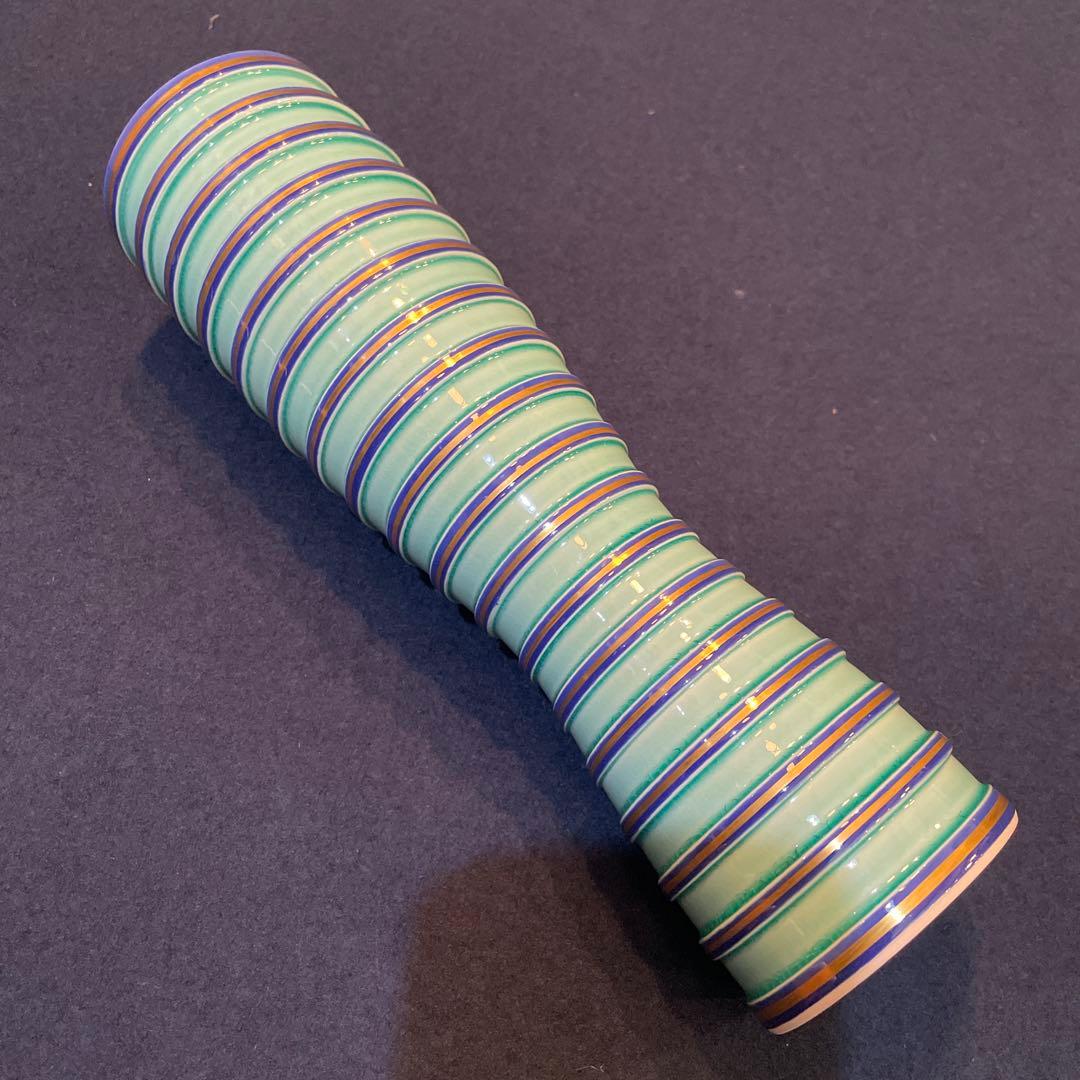 中村 翠嵐】(造)『砧花入 』『淡青交趾独楽筋』共箱※美品