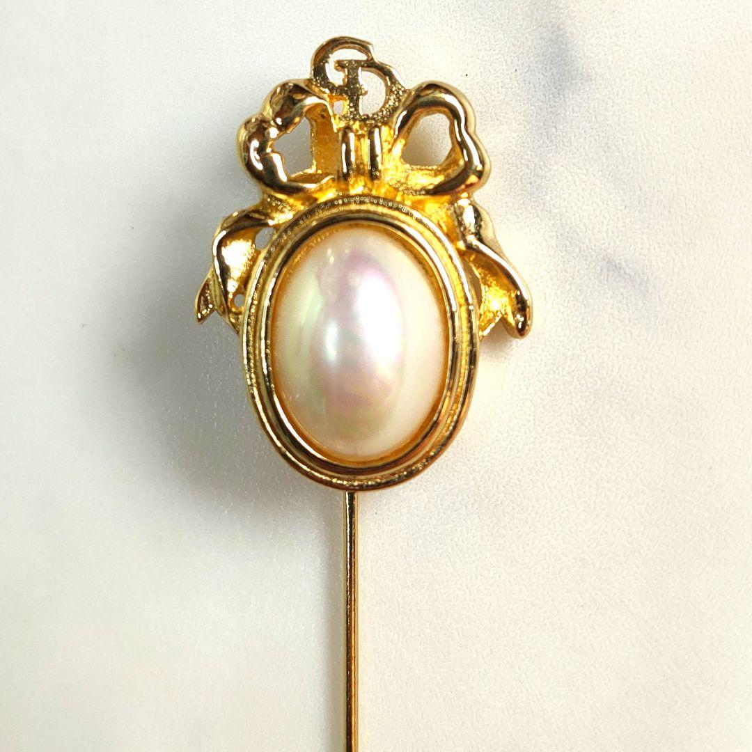 美品✨】クリスチャンディオール ピンブローチ パール CDロゴ ゴールド金具