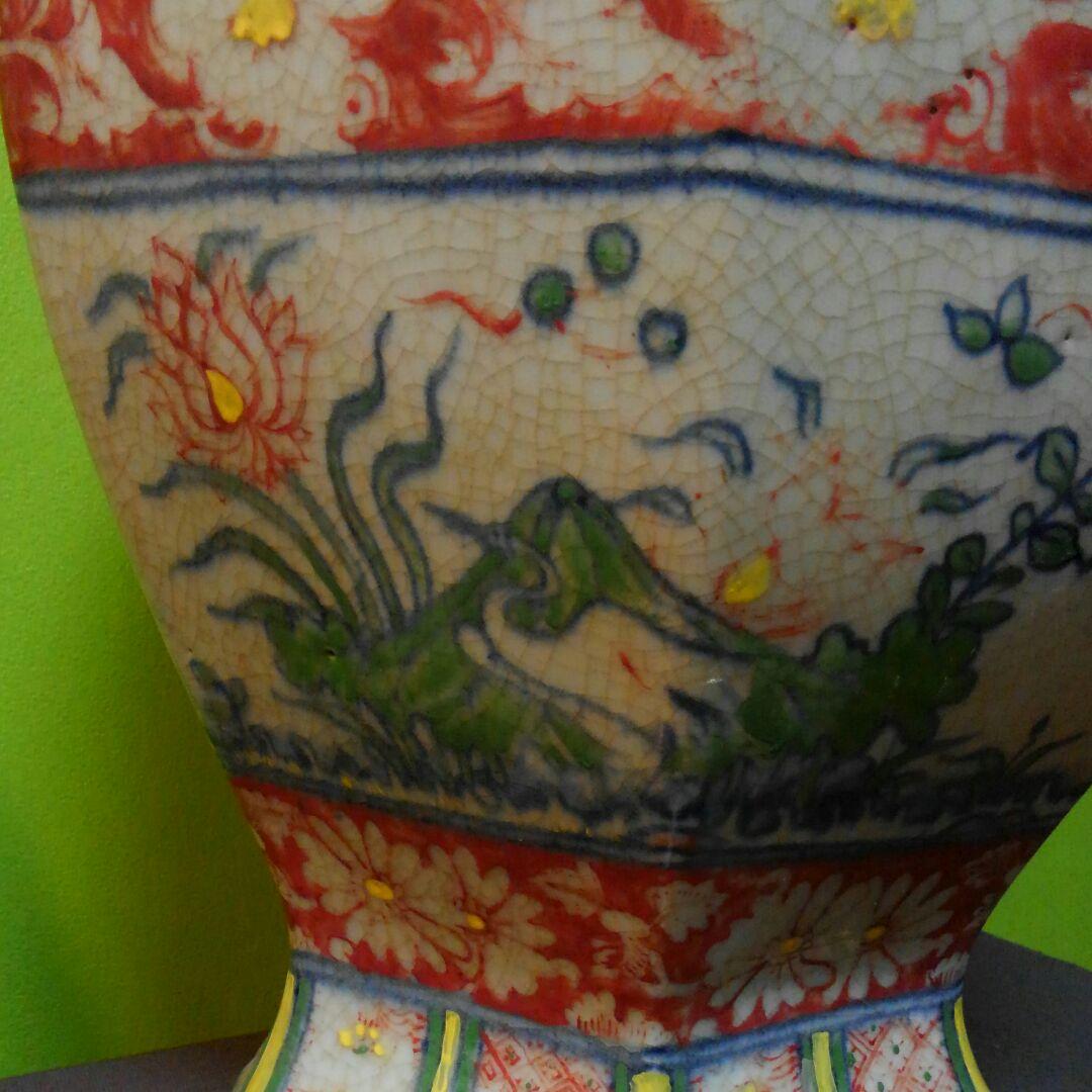 中国美術 5彩六角形壺 高さ35㎝