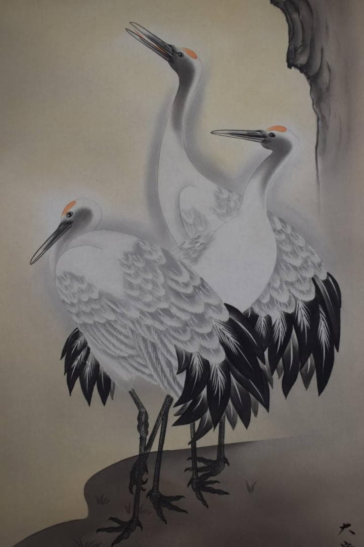 真作】大寛/初竹梅鶴亀図/双幅/対幅/掛軸☆宝船