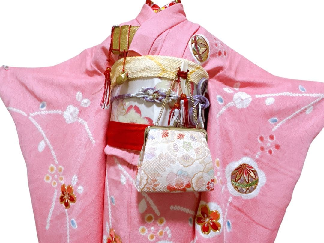 豪華逸品♡七五三　総刺繍　絞り　正絹　女の子　フルセット　一式　ピンク　髪飾り