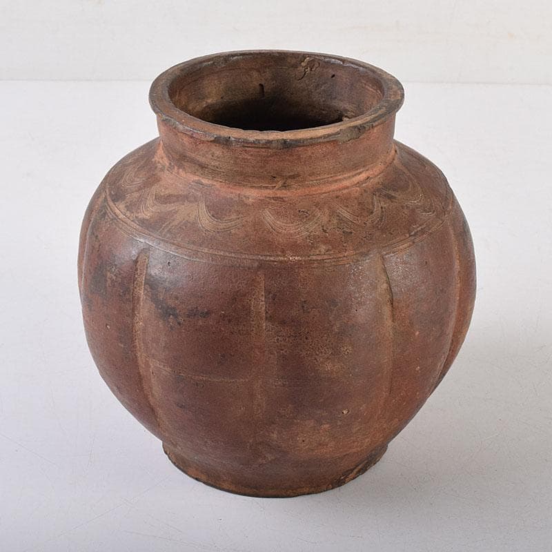 中国　古代　 土器　刻線文　壷　水甕　C　R8531 中国古代 土器刻線文壷水甕CR8531