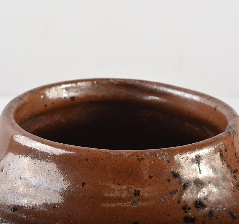 瀬戸焼　美濃焼　古瀬戸　柿釉　双耳花入　小壷　鉄漿壷　時代箱付　V　R5187