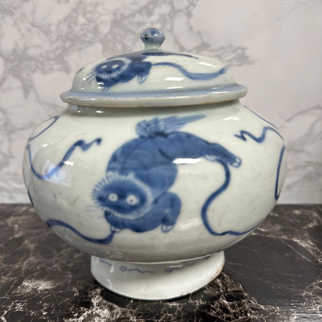 李朝、 分院、獅子、宝寿紋、蓋付き、壺。 - メルカリ