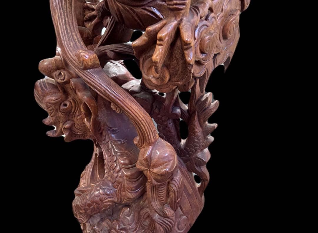 木彫り 双龍 龍 龍神 開運 置物 -229-
