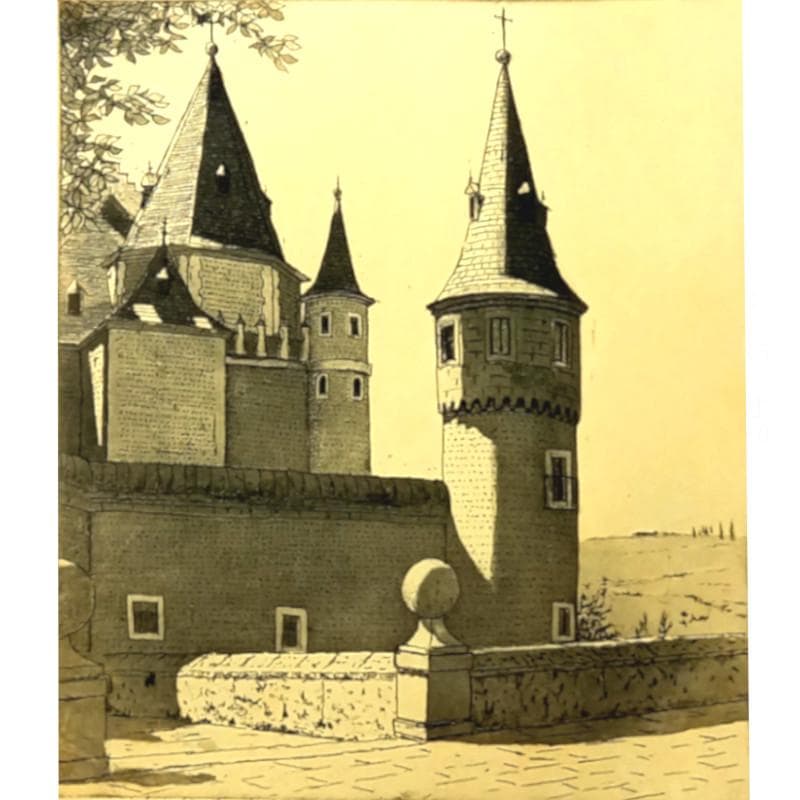 ☆菅間慧一☆「 白雪姫の城（スペイン） 」銅版画 四ツサイズ 未使用額