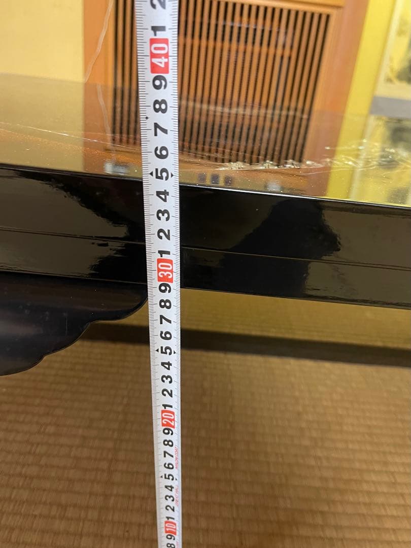 螺鈿細工 鶴 松 木製漆塗り 大型座卓 センターテーブル 貝殻細工 和風座