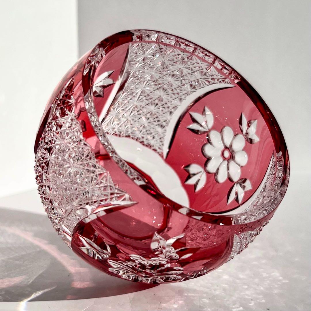 KAGAMI CRYSTAL 伝統工芸士 篠崎清一 江戸切子 【金赤被切子蓋物】