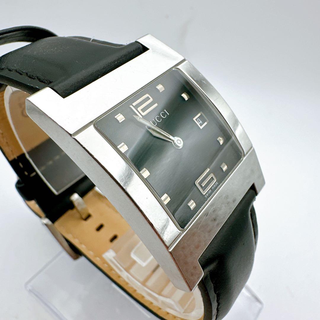 美品 稼動品 GUCCI グッチ メンズ腕時計 スクエア 黒字盤 7700M
