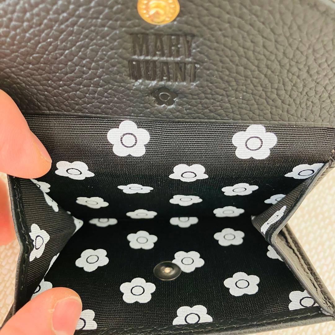 【現行】マリークワント シーリング デイジー レター ミニウォレット シボ革 黒