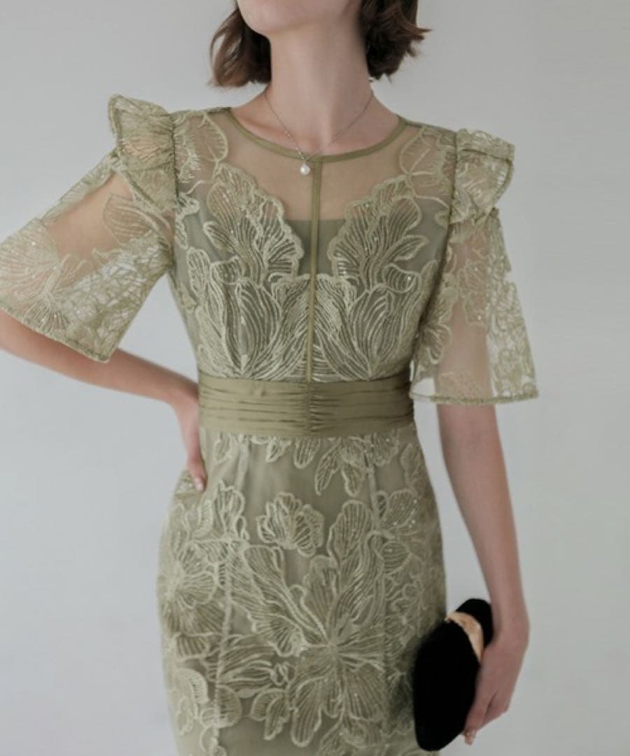 【LEJA】フラワーレースシアーフリルマーメイドドレス