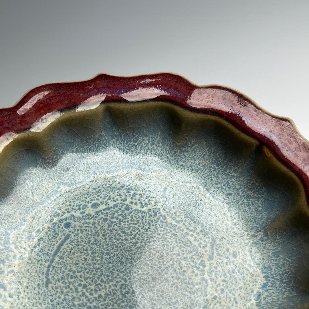 鈞窯 玫瑰紫釉陵花鼓釘三足洗 款 唐物 中国古玩 中国