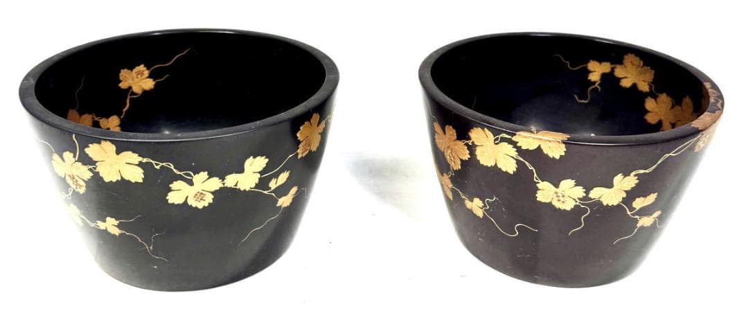 江戸時代 木製金蒔絵唐草文地 杯洗 盃洗 2個 漆器 時代物 骨董