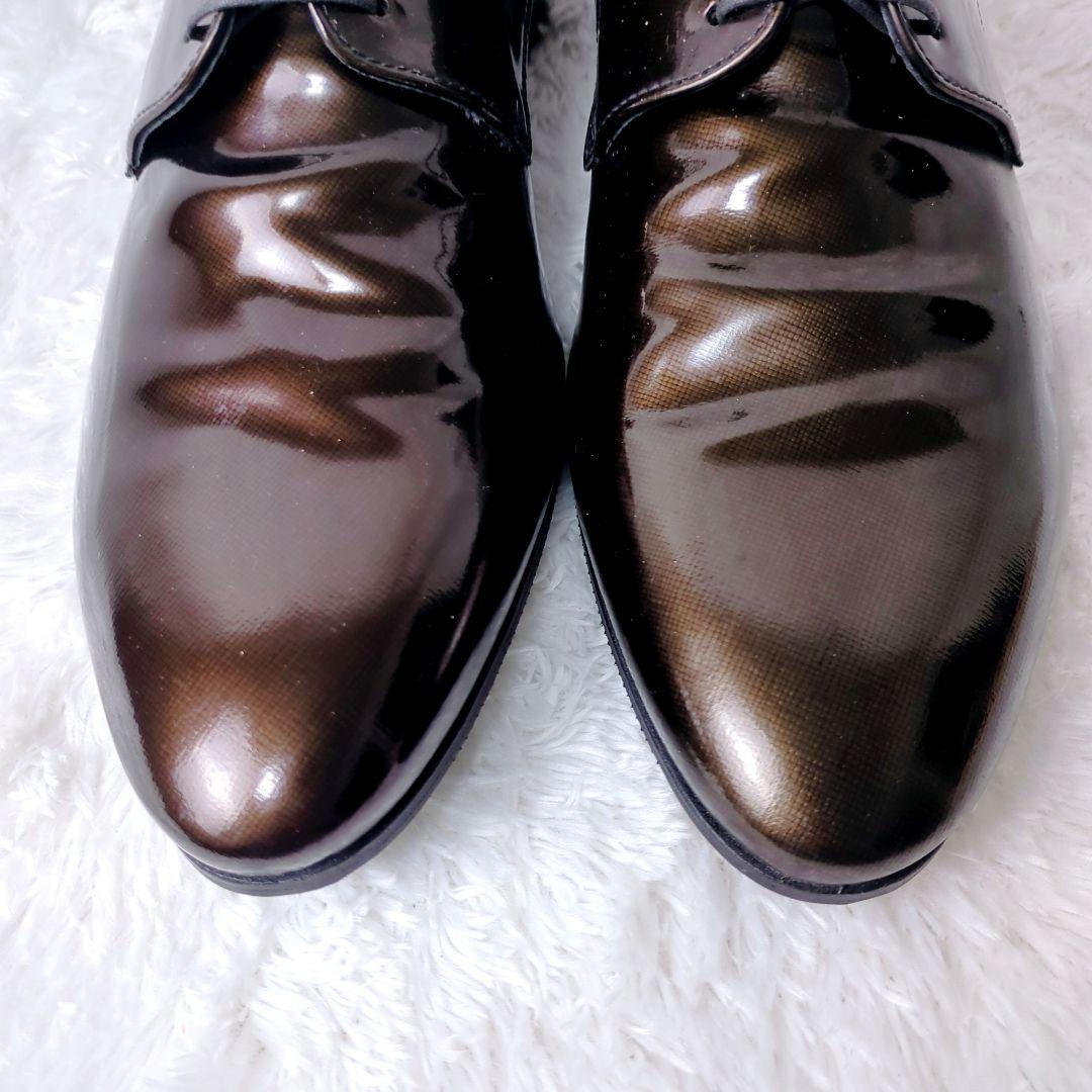 美品 ヒューゴボス ビジネスシューズ ドレスシューズ エナメル メンズ ブラウン