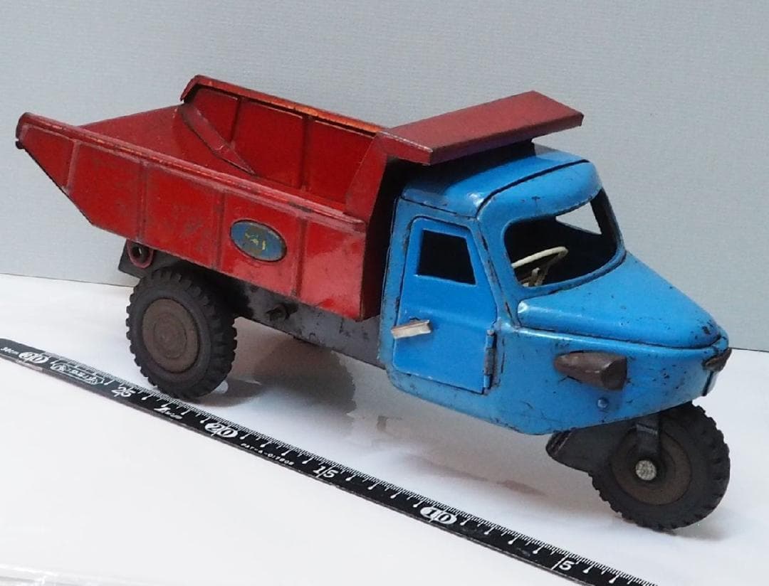 マルサン【ジャイアント三輪ダンプ トラック 水色/赤】ブリキ自動車TIN【箱無】