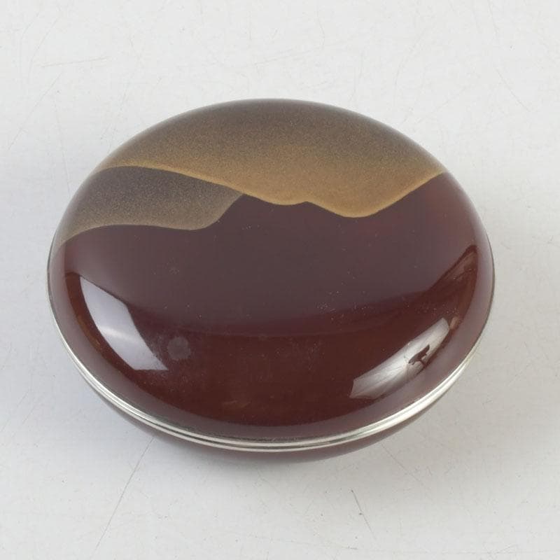 茶道具　山中塗師　新谷清　漆峰作　遠山蒔絵　錫縁　香合　共箱　V　9253