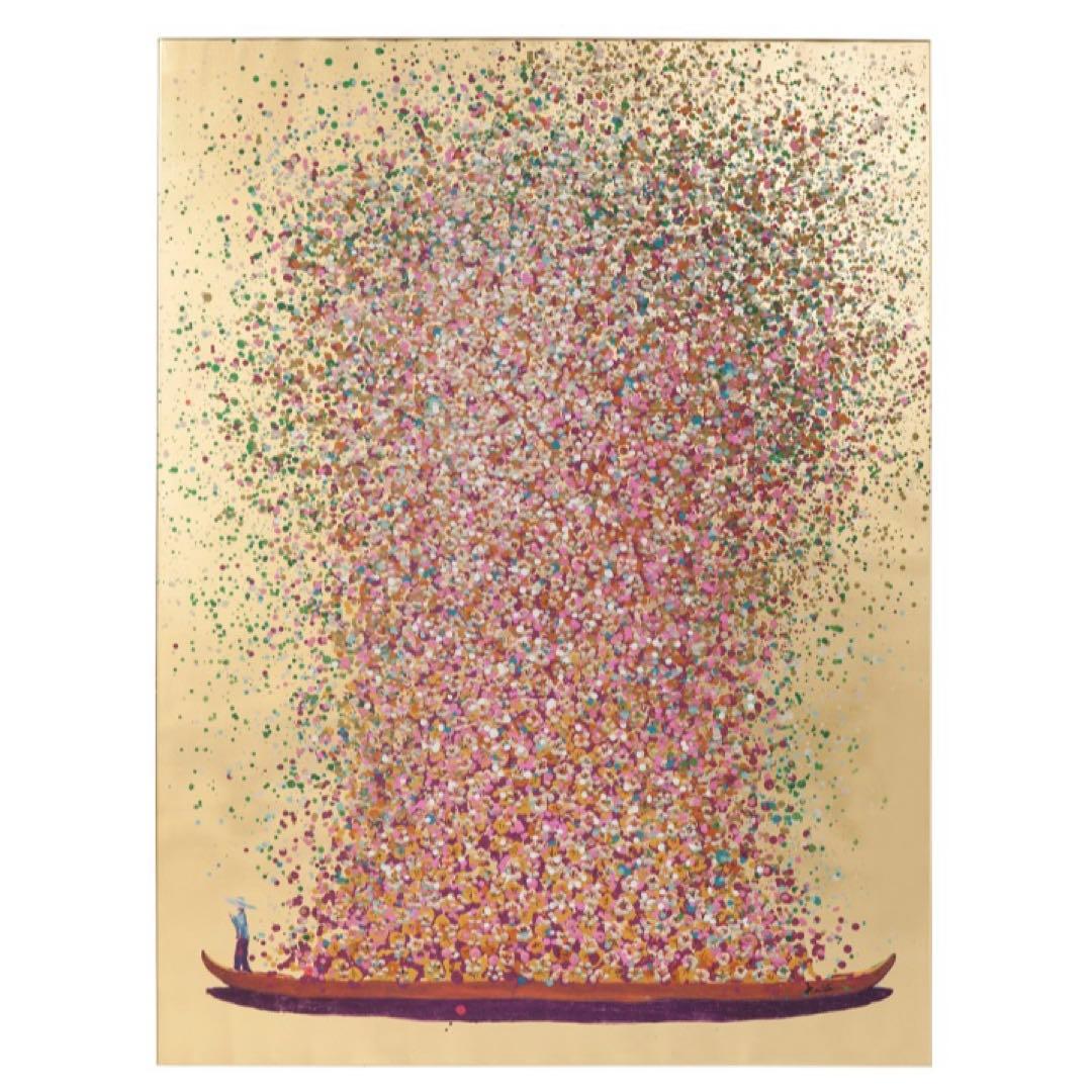 KARE フラワーボート ゴールドピンク 100x80cm タッチドピクチャー