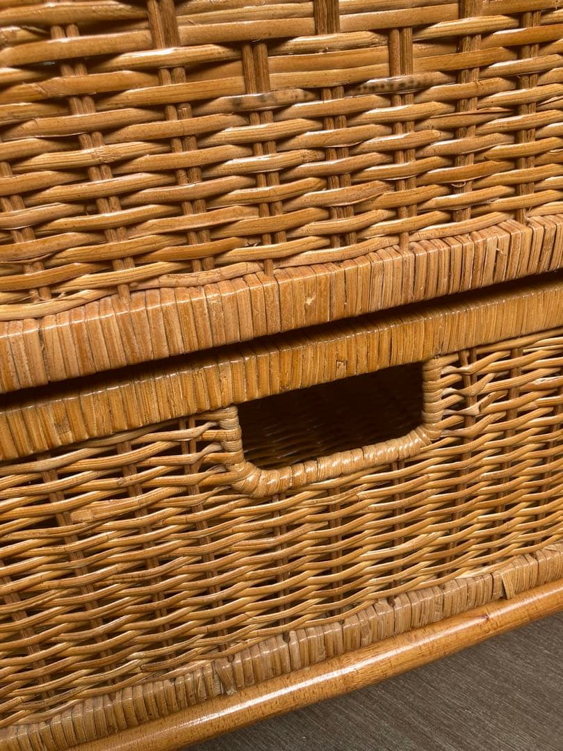 キャスター付き ラタン 籐　チェスト 2段 タンス 箪笥 レトロ アンティーク