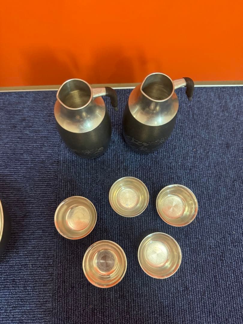 1854  本錫　酒器セット　徳利2客　猪口5客　ボウル1客