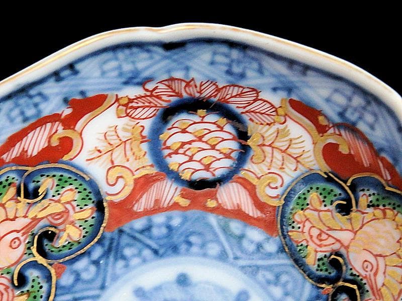 大聖寺伊万里 金襴手 窓絵 鳳凰に青海波の図 豆皿 C970AS-BZx