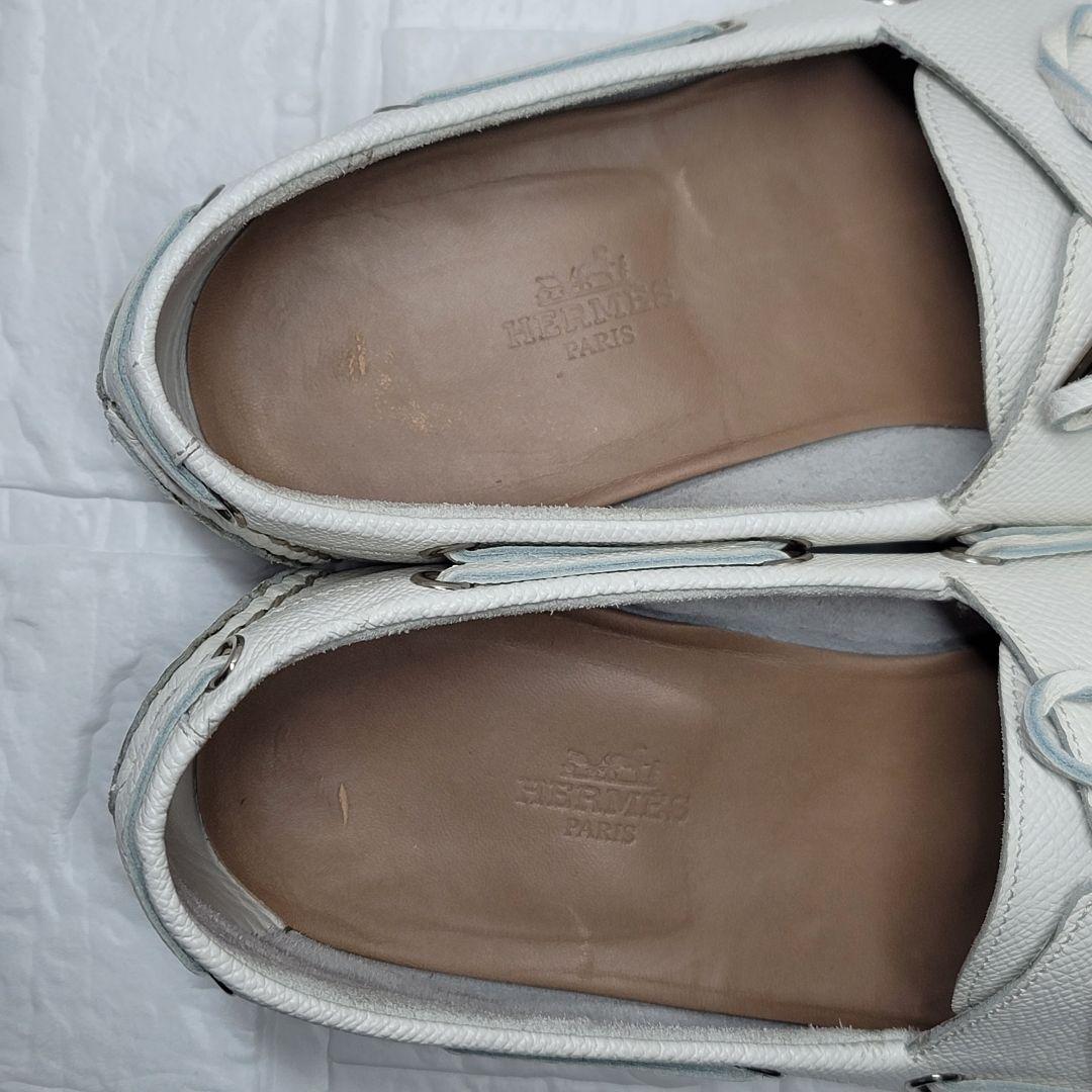 【美品】HERMES デッキシューズ 28-28.5cm向け ホワイト