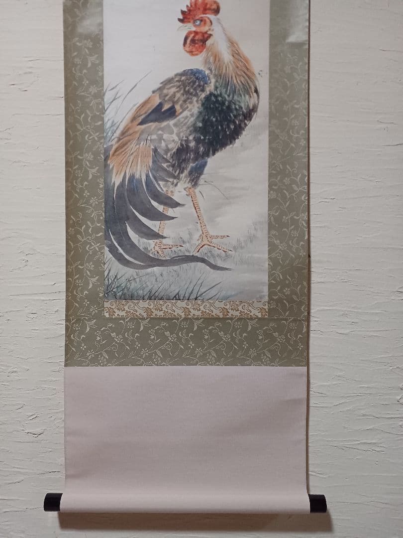 江戸屋の原画　掛軸　1350x415mm E770　鶏 立ち姿図 嶋田家蔵