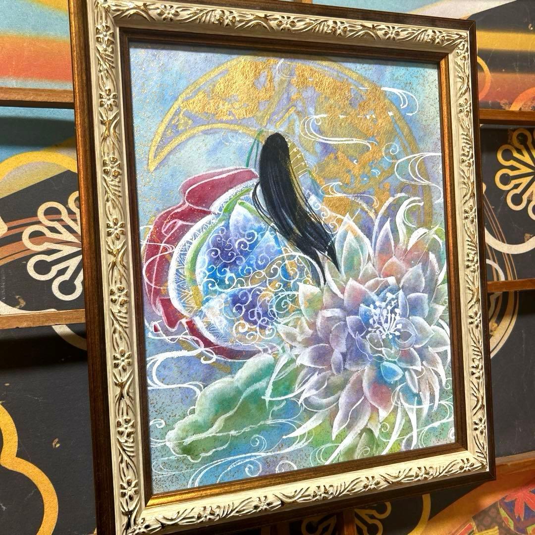 金箔使用 吉祥日本画 「月下美人　月の御殿」