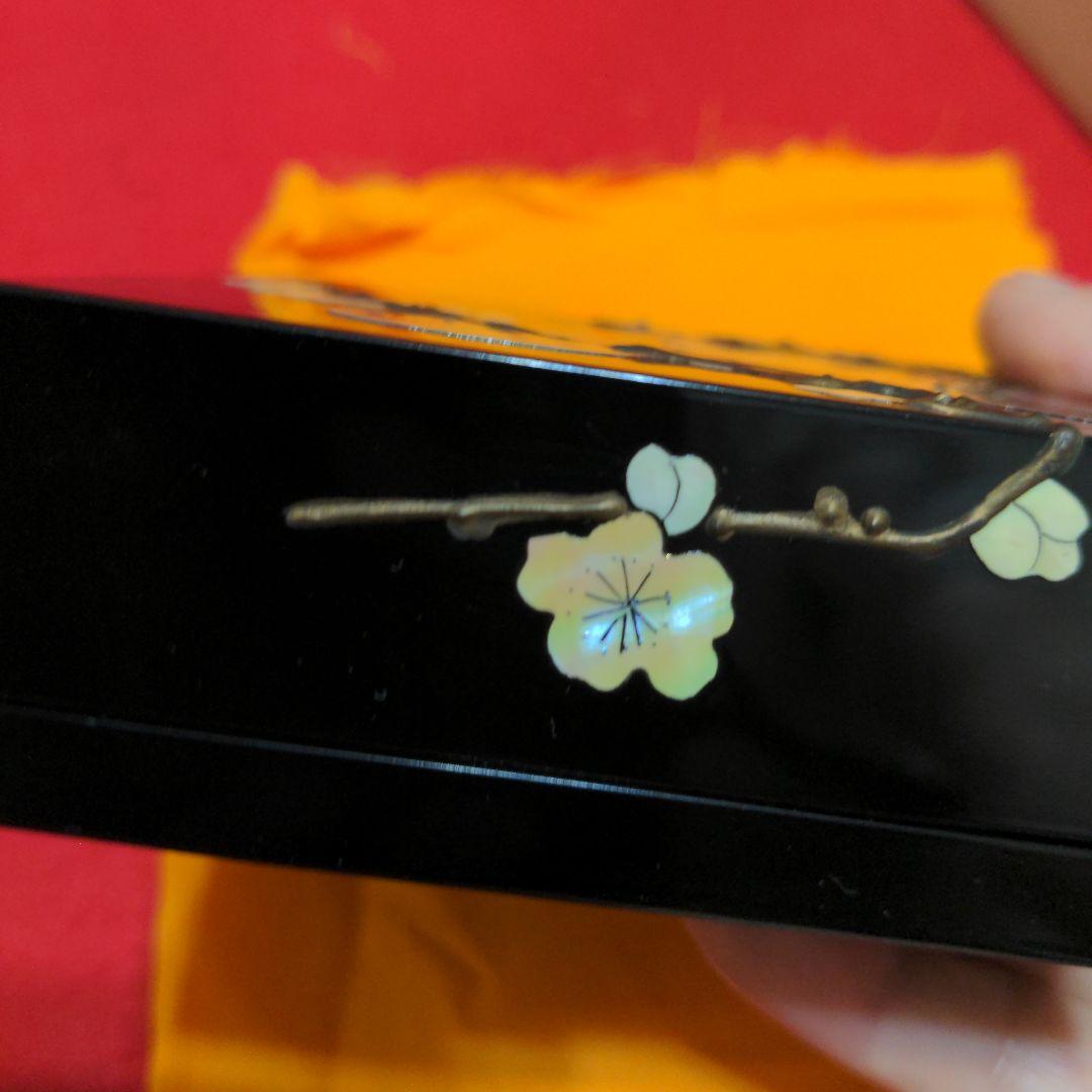 高岡漆器　武蔵川秀山作　青貝塗錆絵花鳥図　宝石箱　小物入　梅に樫鳥