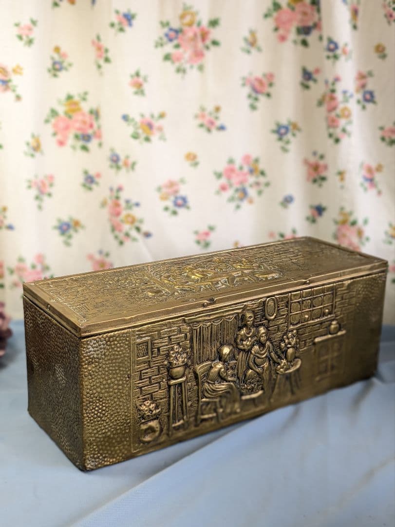 イギリス アンティーク 真鍮板張り　木製　ボックス 35.6cm