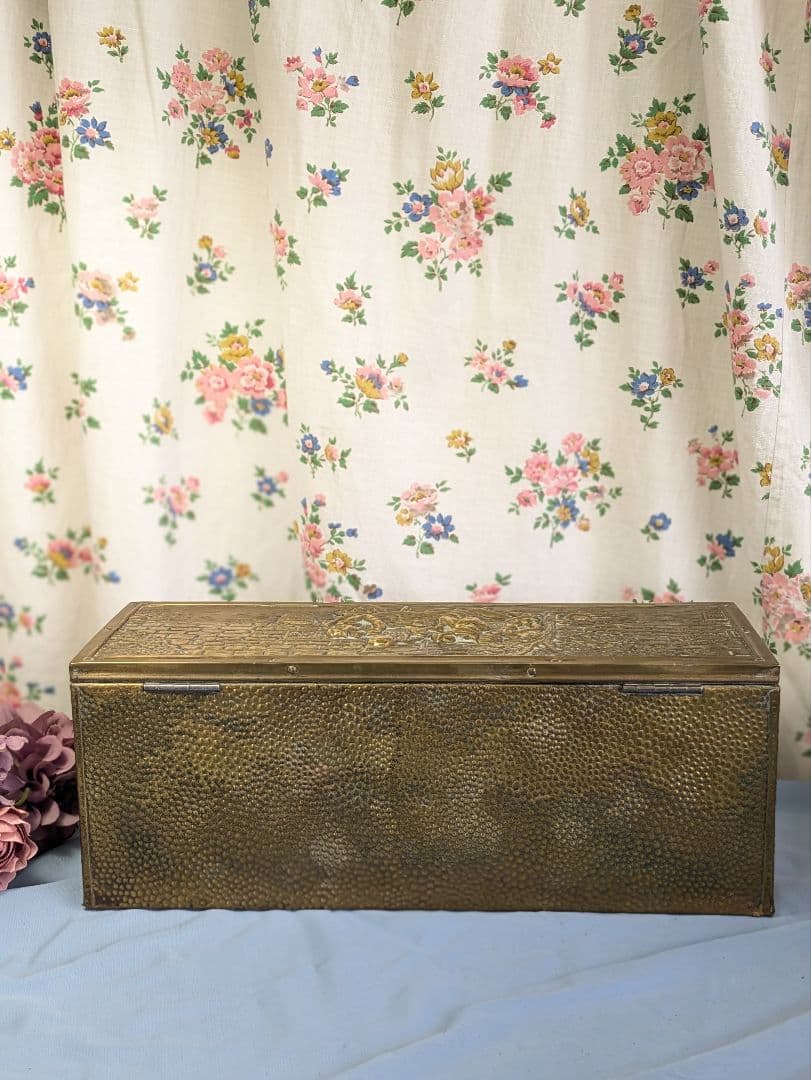 イギリス アンティーク 真鍮板張り　木製　ボックス 35.6cm