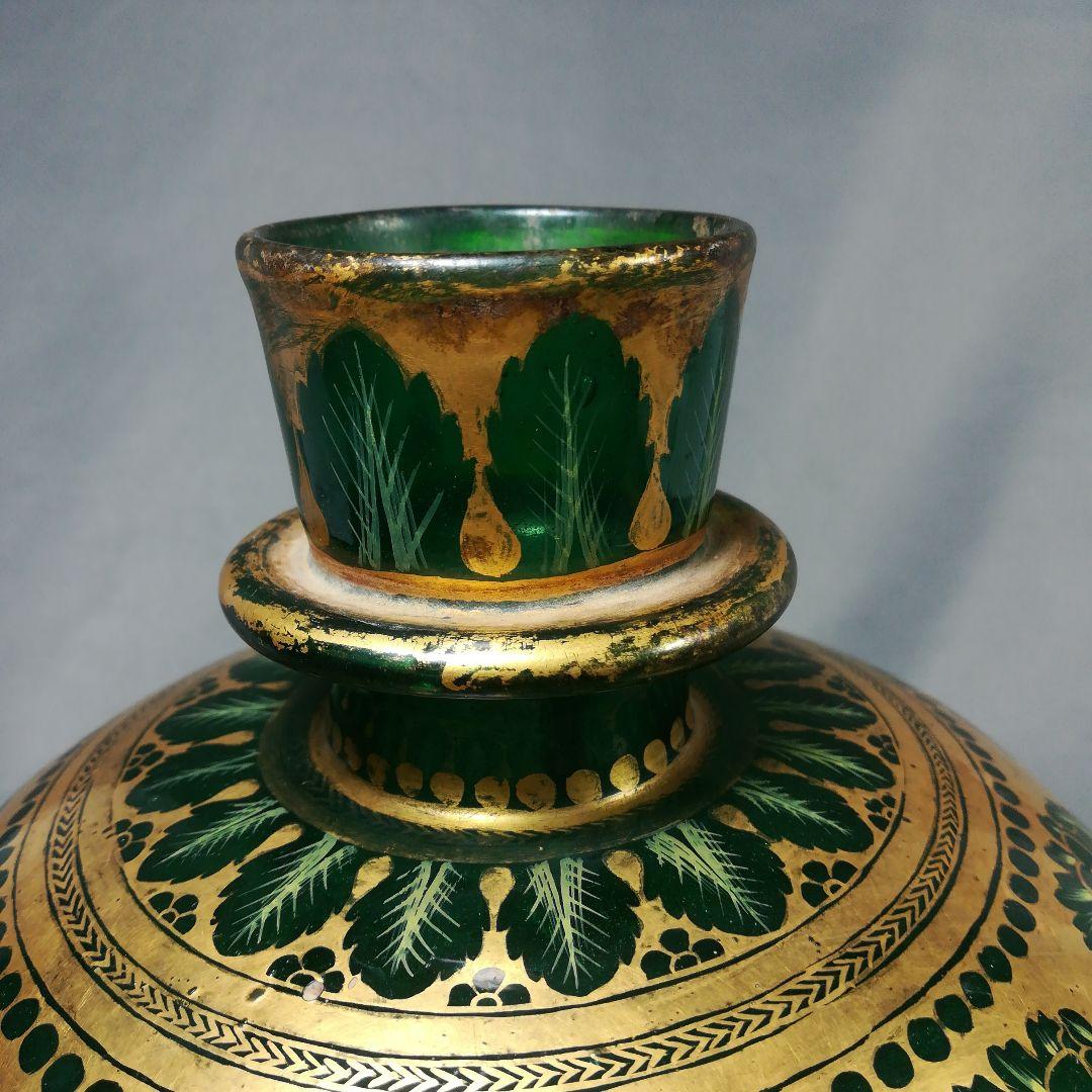 アンティークムガールグラスインドエナメル装飾壺壷花瓶