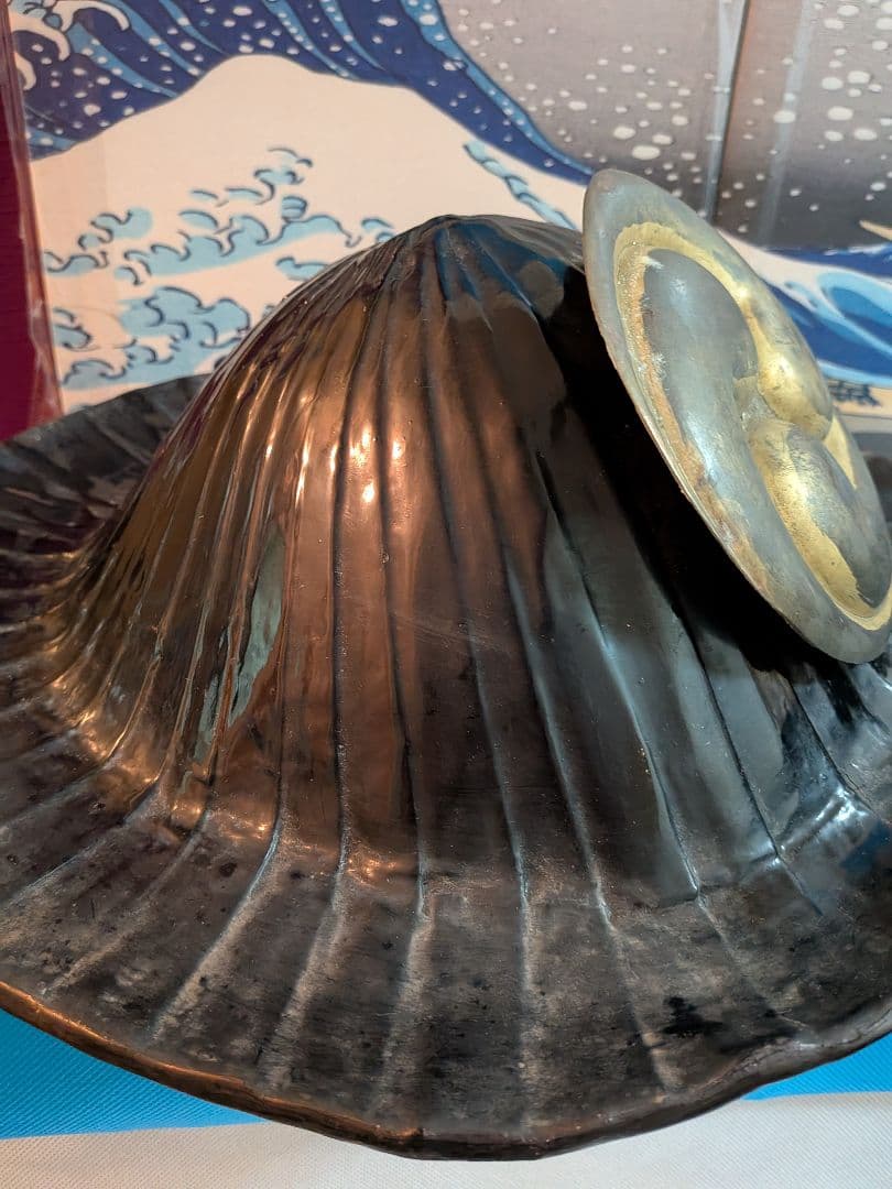 江戸時代中期〜後期頃黒漆塗り武家旧家蔵出し肥後熊本藩領陣笠前立て改良型当時物