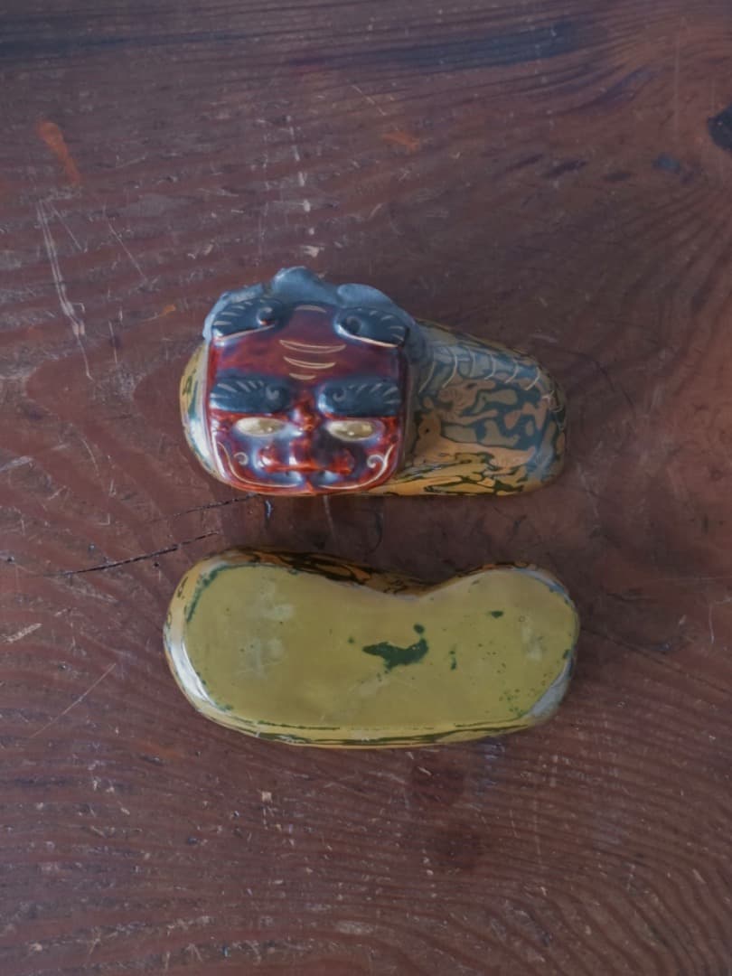 獅子香合　平安塗師　漆工芸　茶道具　香道具　珍しい　箱付　古道具　Q1290