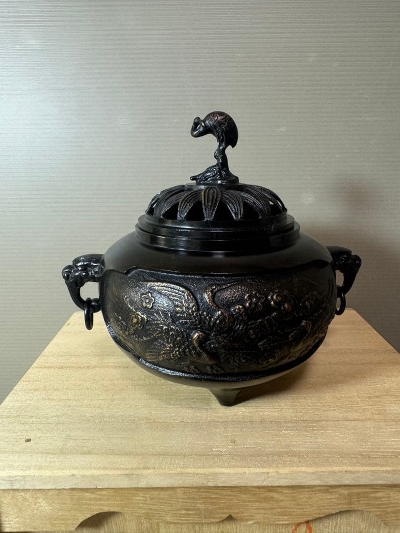 2851 銅製 鋳銅香炉 御香炉灰付き 未使用