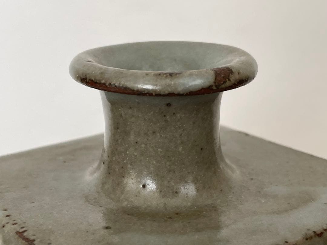 陶芸家　人間国宝　島岡達三　象嵌赤絵　方壺　角瓶　花瓶　花入　縄文象嵌　共箱